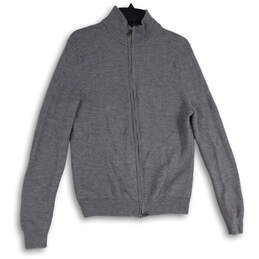 Mens Gray Knitted Long Sleeve Mock Neck Full-Zip Sweater Size Medium