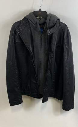 NWT Apt. 9 Mens Black Leather Hooded Long Sleeve Full Zip Biker Jacket Size L