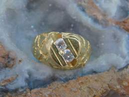 14K Yellow Gold Textured Cubic Zirconia Ring 2.4g