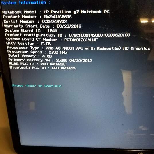 HP Pavilion G7 17 in AMD A6-3420M CPU 4GB RAM NO HDD image number 7