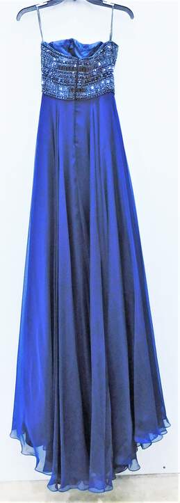 Royal Blue Chrome Beaded Ball Gown Womens SZ 00 alternative image