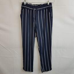 Zara navy and white vertical stripe pull on pants M alternative image