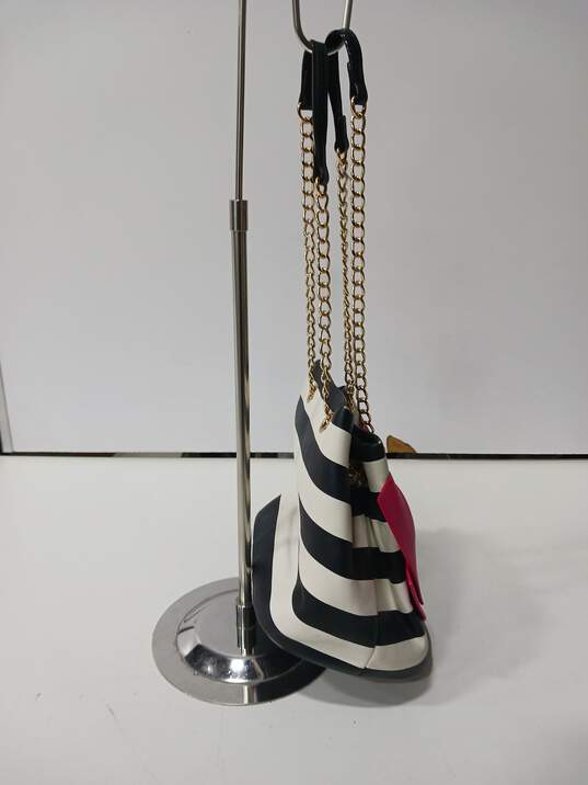 Betsy Johnson Black & White Striped Purse w/ Pink Bow image number 4