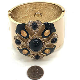 NWT Designer J. Crew Gold-Tone Rhinestone Hinged Cuffed Bracelet With Box