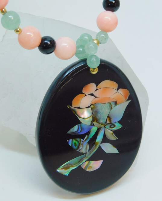 Designer Lee Sands Coral, Onyx & Abalone Necklace & Earrings image number 3
