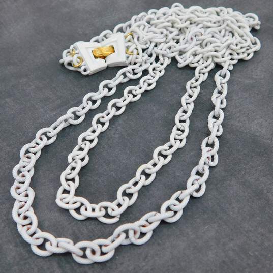 Vintage Crown Trifari Goldtone & White Enamel Twisted & Smooth Cable Multi Chains Layered Necklace 92.6g image number 1