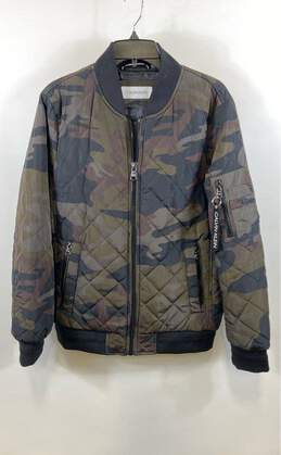 Calvin Klein Mens Multicolor Camouflage Quilted Full-Zip Bomber Jacket Size S