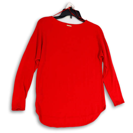 Womens Red Long Sleeve Round Neck High Low Pullover Sweater Size Small image number 2