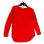 Womens Red Long Sleeve Round Neck High Low Pullover Sweater Size Small image number 2