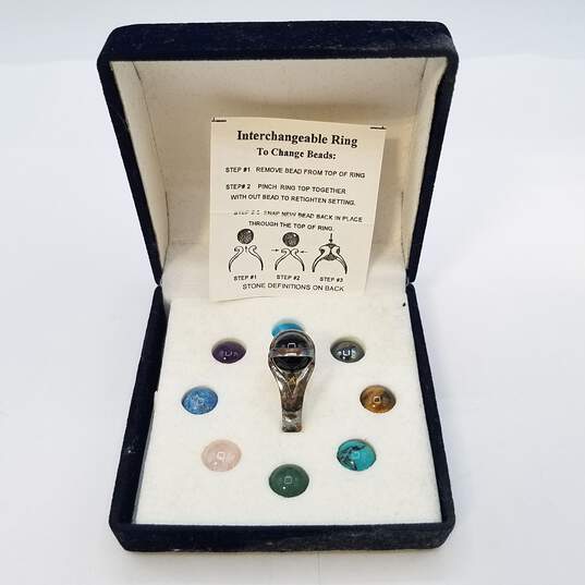 Sterling Silver Multi Gemstones Interchangeable Stones Sz 8.5 Ring 21.2g image number 2