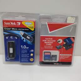 Lot of 2 San Disk Micro SD Memory Card 2GB and 1GB Micro Flash Drive