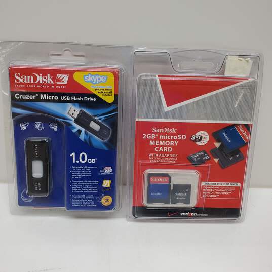 Lot of 2 San Disk Micro SD Memory Card 2GB and 1GB Micro Flash Drive image number 1
