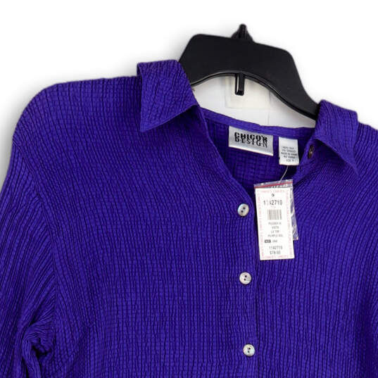 NWT Womens Purple Long Sleeve Collared Pucker Button-Up Shirt Top Size 1 image number 3