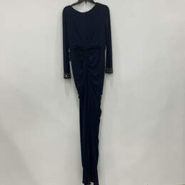 NWT Womens Navy Blue Long Sleeve Beaded Prom Jersey Wrap Dress Size 14M alternative image
