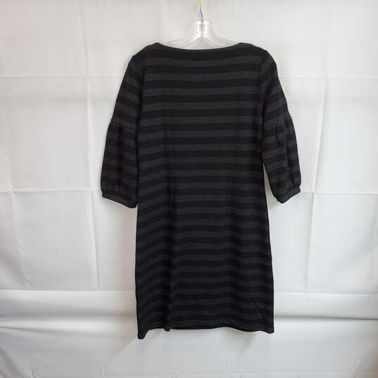 Talbots Black & Metallic Silver Striped Cotton Blend Dress WM Size MP NWT image number 2