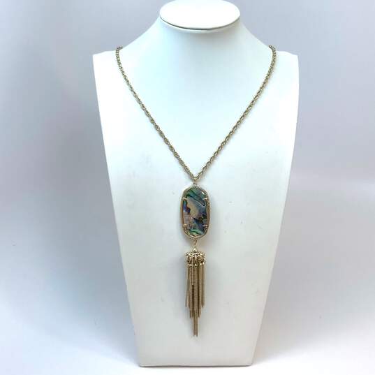 Designer Kendra Scott Gold-Tone Abalone Shell Tassel Rayne Pendant Necklace image number 1