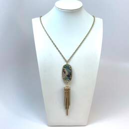 Designer Kendra Scott Gold-Tone Abalone Shell Tassel Rayne Pendant Necklace