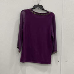 Womens Purple Jeweled Round Neck 3/4 Sleeve Pullover Blouse Top Size Medium alternative image