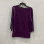 Womens Purple Jeweled Round Neck 3/4 Sleeve Pullover Blouse Top Size Medium image number 2