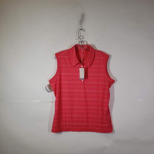 NWT Womens Striped Regular Fit Sleeveless Collared Golf Polo Shirt Size XL image number 1