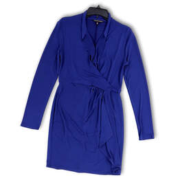 Womens Blue Surplice Neck Long Sleeve Pullover Wrap Dress Size Medium