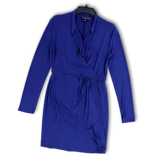 Womens Blue Surplice Neck Long Sleeve Pullover Wrap Dress Size Medium image number 1