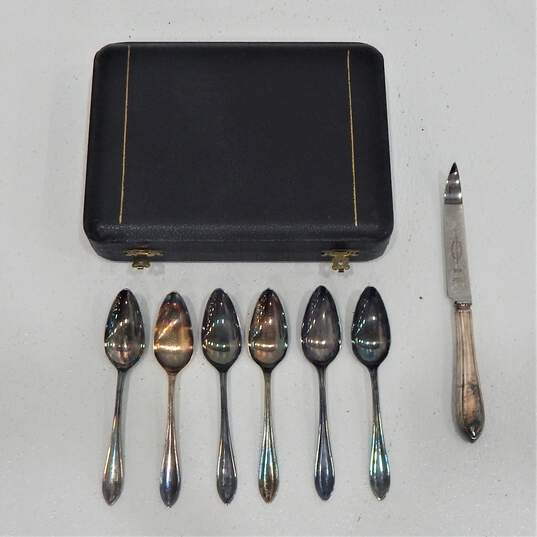 Viners of Sheffield Silver Plate Grapefruit Complete Boxed Set 6 Spoons Knife image number 1