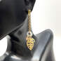 Designer Givenchy Gold-Tone Leaf Shape Green Rhinestone Drop Earrings image number 2