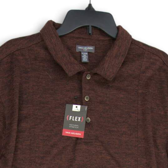 NWT Mens Maroon Spread Collar Long Sleeve Natural Stretch Flex Polo Shirt Sz XL image number 3