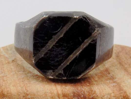 Taxco Sterling Silver Faux Onyx Inlay Mens Ring 11.0g image number 5