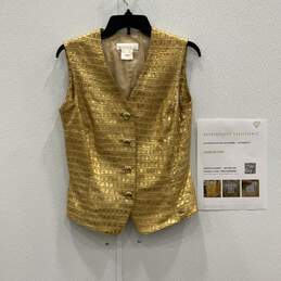 Womens Gold Serpent Leather Single Breasted Vest Size 36 With COA