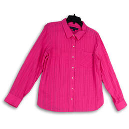 Womens Pink Collared Pocket Long Sleeve Button-Up Shirt Size Large