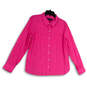 Womens Pink Collared Pocket Long Sleeve Button-Up Shirt Size Large image number 1