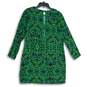 H&M Womens Green Black Batik Print Long Sleeve Back Key Hole Shift Dress Size 10 image number 2