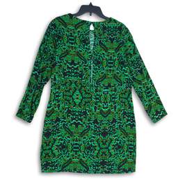 H&M Womens Green Black Batik Print Long Sleeve Back Key Hole Shift Dress Size 10 alternative image