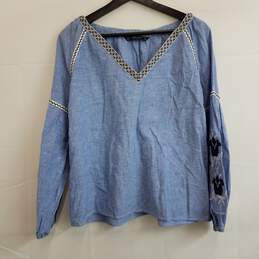 Zara chambray loose blouse with embroidery S