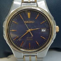 Seiko Solar V157 38mm Blue Dial Analog Date Watch 103.0g alternative image