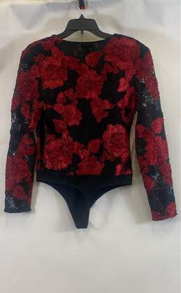 Express Women's Red/Black Floral Long Sleeve Bodysuit- M NWT alternative image