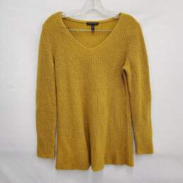 Eileen Fisher 50% Yak & Merino Wool Mustard Color Knit V-Neck Sweater Size S/P