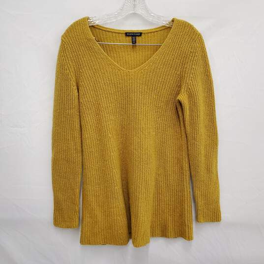 Eileen Fisher 50% Yak & Merino Wool Mustard Color Knit V-Neck Sweater Size S/P image number 1