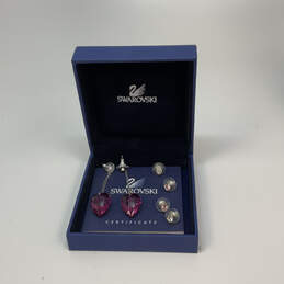 Designer Swarovski Silver-Tone Purple Heart Stone Drop Earrings With Box