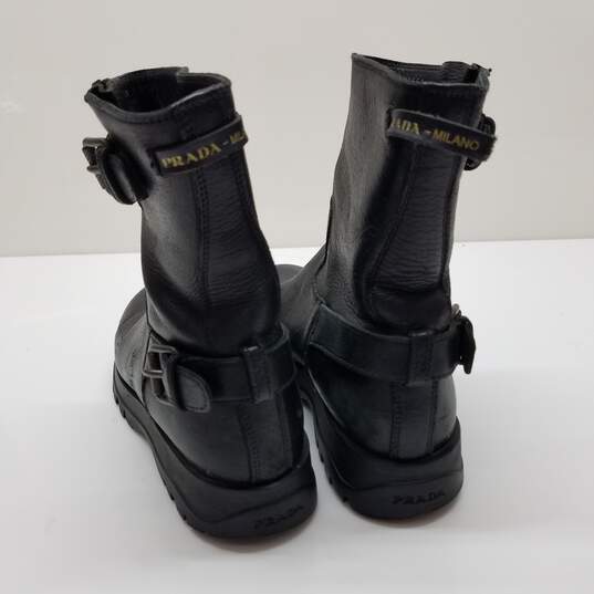 AUTHENTICATED Prada Black Leather Boots Womens Size 38 image number 3