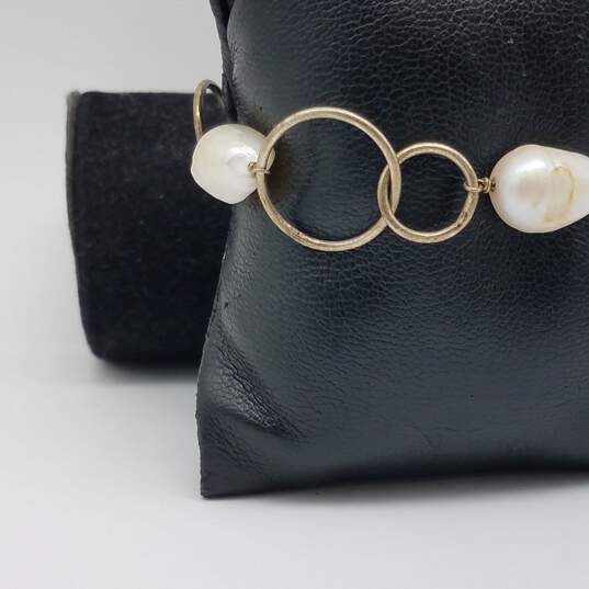 Sterling Silver FW Pearl Dainty Circle Links 7.5" Bracelets: 13.8g image number 3