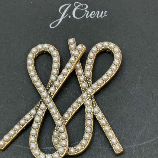 Designer J. Crew Gold-Tone Pearl Bow Stud Earrings w/ Dust Bag image number 4