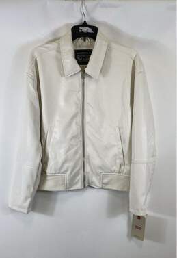 NWT Levi's Womens Ivory Faux Leather Long Sleeve Pockets Full Zip Jacket Size M