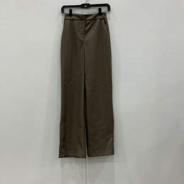 Womens Tan Flat Front Slash Pocket Wide Leg Classic Dress Pants Size XS