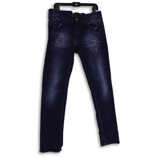 Mens Blue Medium Wash Pockets Distressed Skinny Leg Jeans Size W36 L34 image number 1