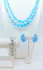 Vintage Laguna Clip Earrings & Silver Tone Blue Aurora Borealis Crystal Jewelry 201.8g image number 1