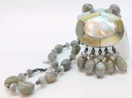Sally C Treasures 925 Labradorite Bead Mother Of Pearl Shell Pendant Necklace 84.6g alternative image