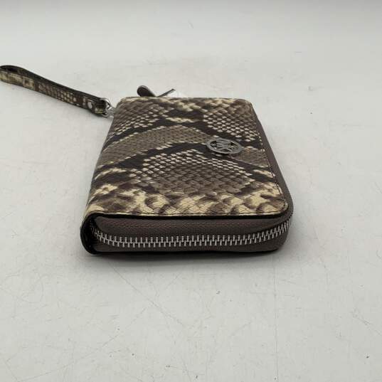 Michael Kors Womens Brown Snakeskin Print Zipper Clutch Zip-Around Wallet image number 3